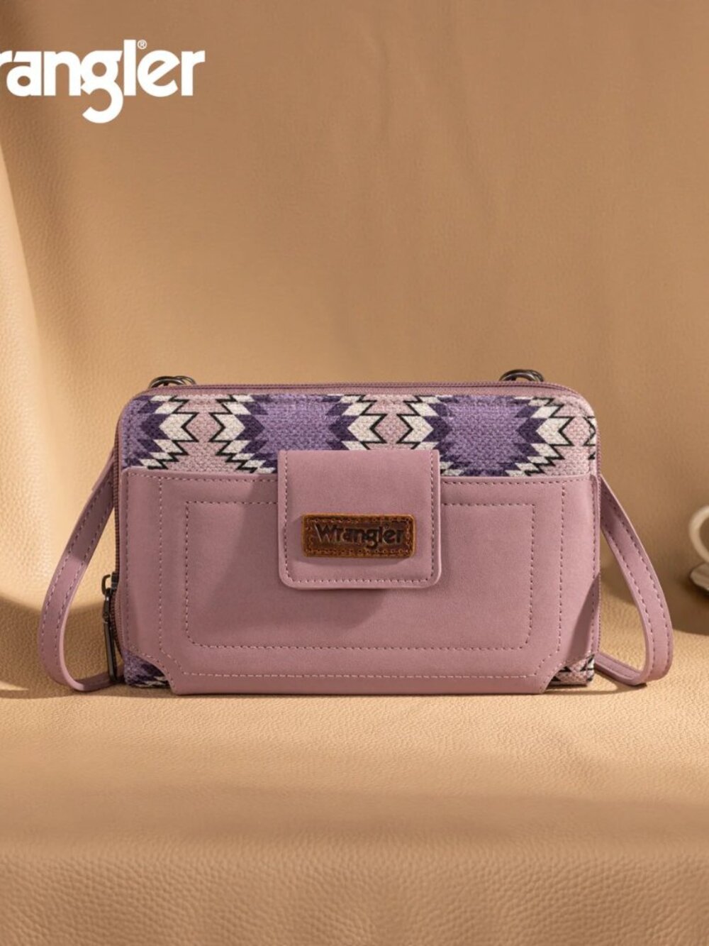 Wrangler Aztec Distressed Print Dual Sided Print Phone Wallet Crossbody-Purple